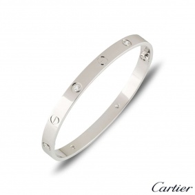 Cartier White Gold Half Diamond Love Bracelet?Size 18?B6035818